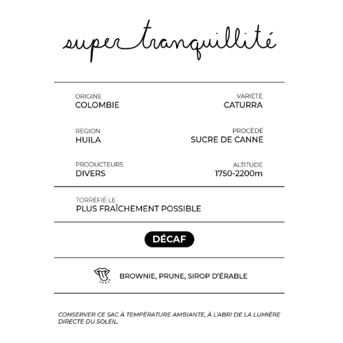 Café décaféiné SUPER TRANQUILITÉ (Colombie) 340g