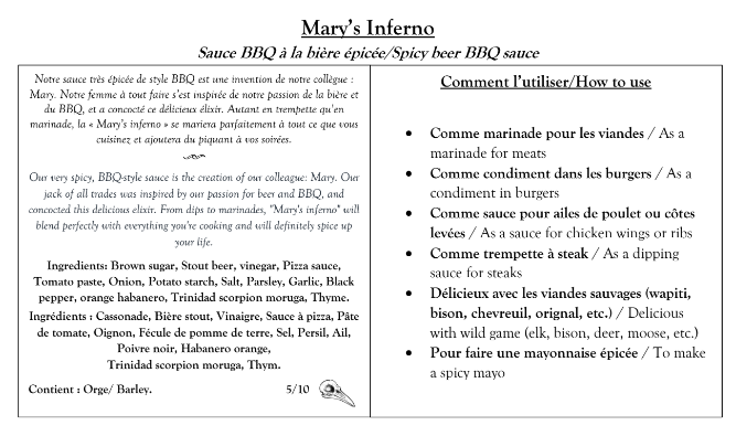 Mary’s Inferno - Sauce BBQ à la bière épicée 8oz