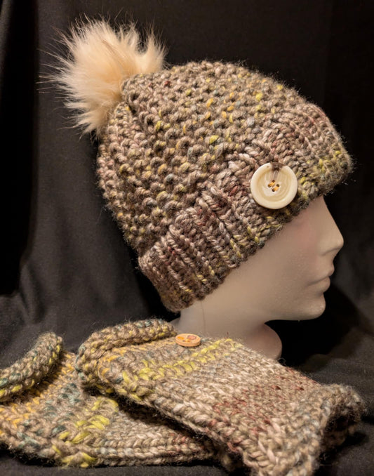 Ensemble Tuque et Gants Gris moustaché