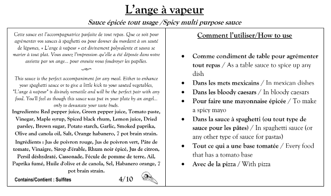 L’ange à vapeur - Sauce épicée tout usage 8oz