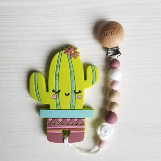Duo attache + jouet de dentition - Cactus rose