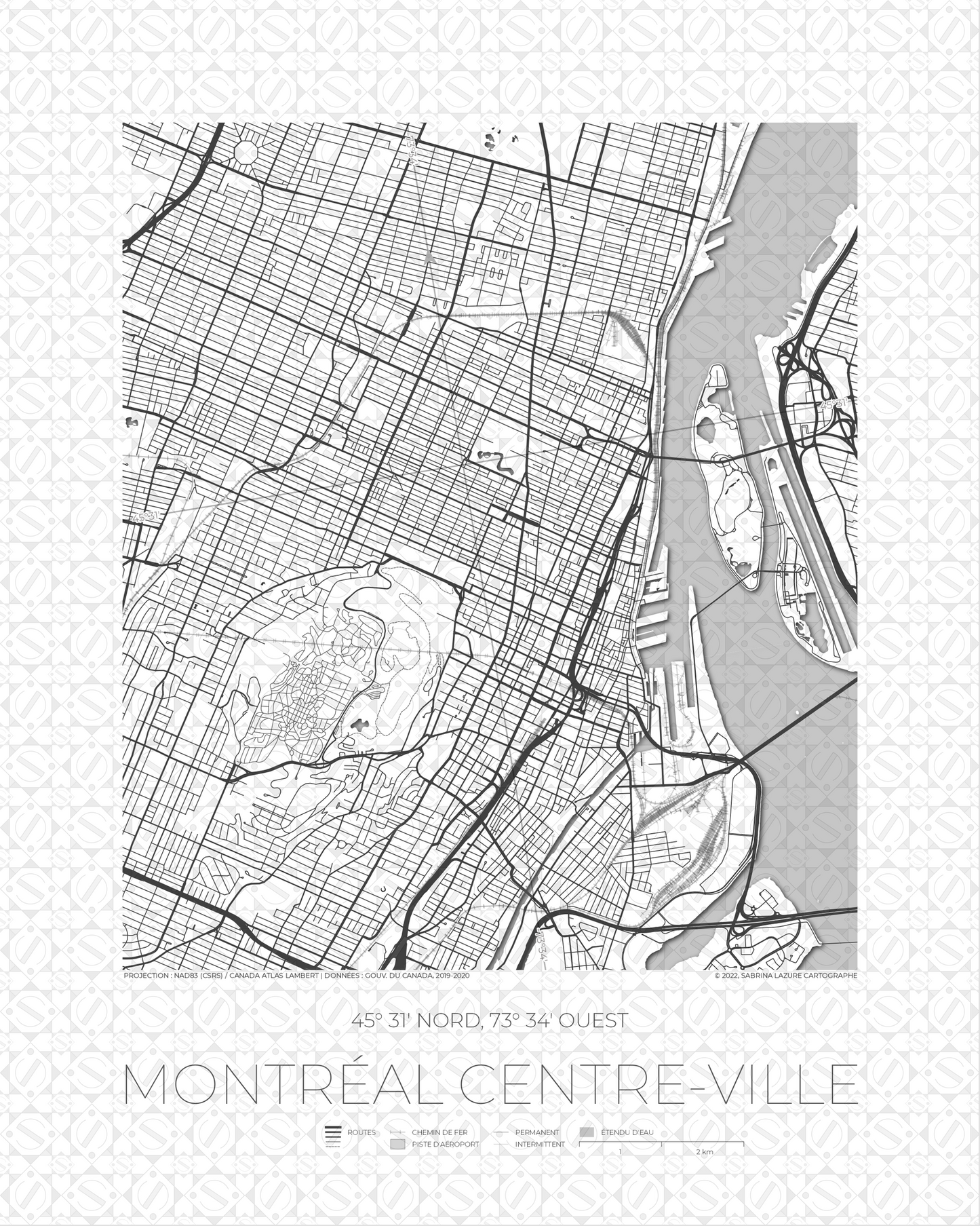 Carte décorative Montréal Centre-Ville